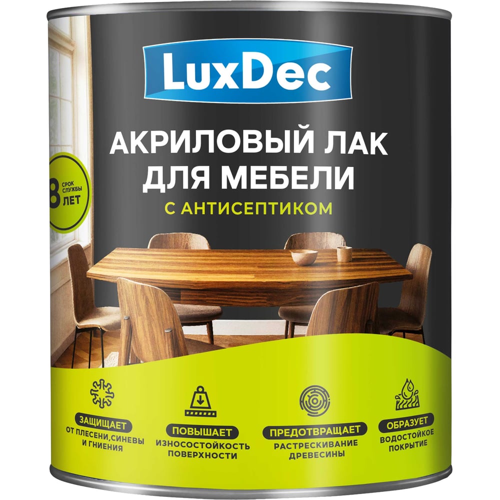 Изображение товара Лак акриловый для мебели, бесцветный, LuxDec 0,8 л., 16121
