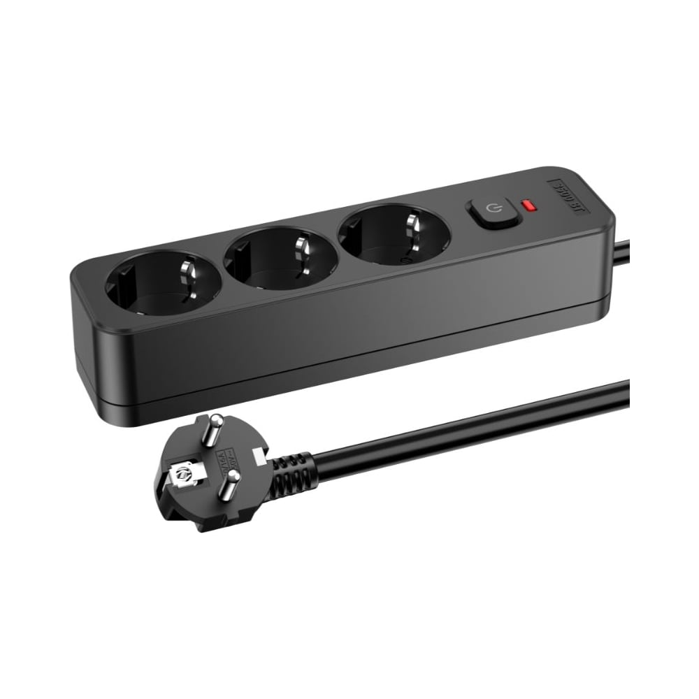 Сетевой фильтр PERFEO REAL HOME 0,5м, 3 розетки, 16А, 3500 Вт, тройная защита, черный 30025602