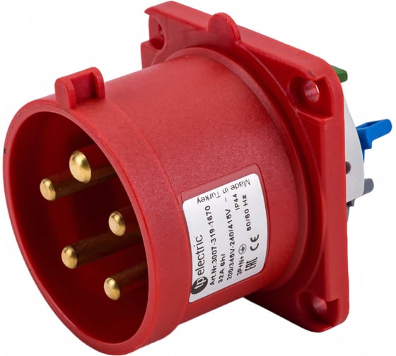 Изображение товара Кабельная панельная вилка TP Electric Зажимные контакты 32A, 400В, 3P+N+E, IP44 3007-319-1670