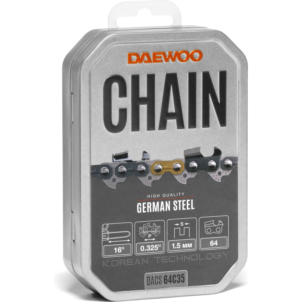 Изображение товара Цепь пильная DAEWOO 64 звеньев, 0,325, 1,5 мм DACS 64C35 Изображение товара Цепь пильная DAEWOO 64 звеньев, 0,325, 1,5 мм DACS 64C35