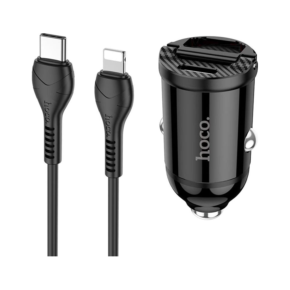 Автомобильная зарядка Amperin HOCO NZ2 Link, кабель Lightning, QC3.0, один порт USB, один порт Type-C,черный 093338