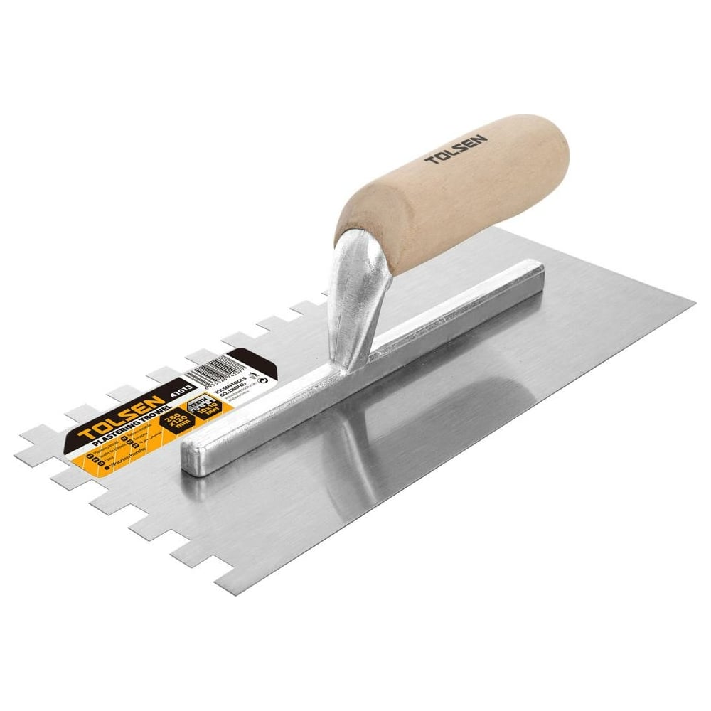 Изображение товара Гладилка TOLSEN с деревянной ручкой ПРОФИ 120x280мм зубчатая