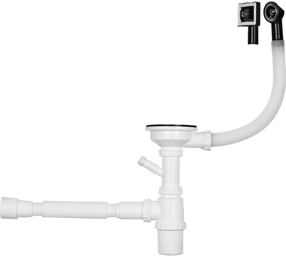 Изображение товара Сифон для кухонной мойки WISENT с одной чашей, с круглым и прямоугольным переливом, с подводкой для стиральной машины GER013 WGER013