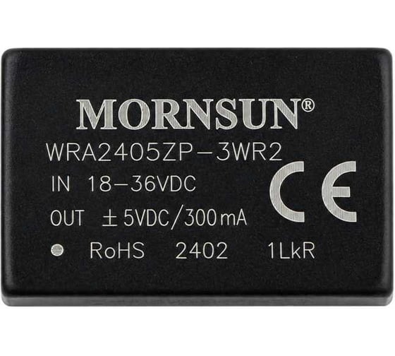 Изображение товара Блок питания на печатную плату MORNSUN WRA2405ZP-3WR2 в корпусе DIP24, DC/DC 3 Вт 5 В, изолированный, широкий вход, биполярный выход 3152915