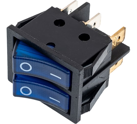 Изображение товара Двойная клавиша Nord-Yada 250V 15А синяя с подсветкой (6контактов) ON-OFF (2шт в упаковке) 905450
