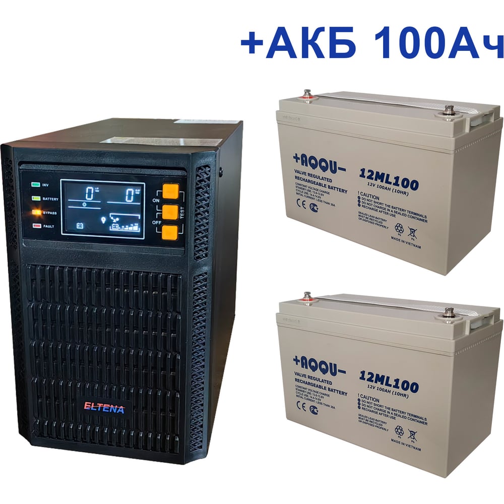 Комплект ИБП ELTENA Monolith B 1000LT-24V (1000Вт) + 2шт. АКБ AQQU 12ML100 (12В, 100Ач) MB1000LT-24V/12ML100