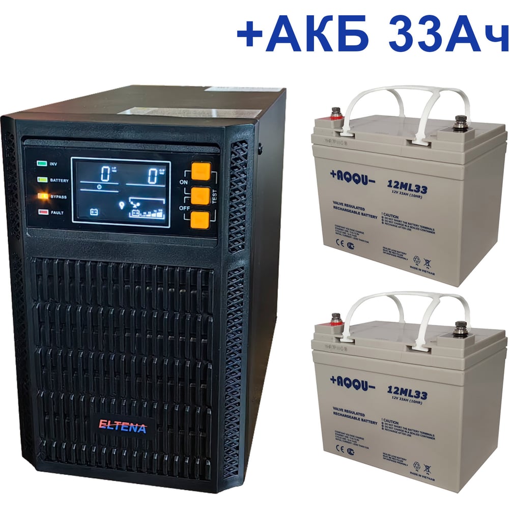 Комплект ИБП ELTENA Monolith B 1000LT-24V (1000Вт) + 2шт. АКБ AQQU 12ML33 (12В, 33Ач) MB1000LT-24V/12ML33