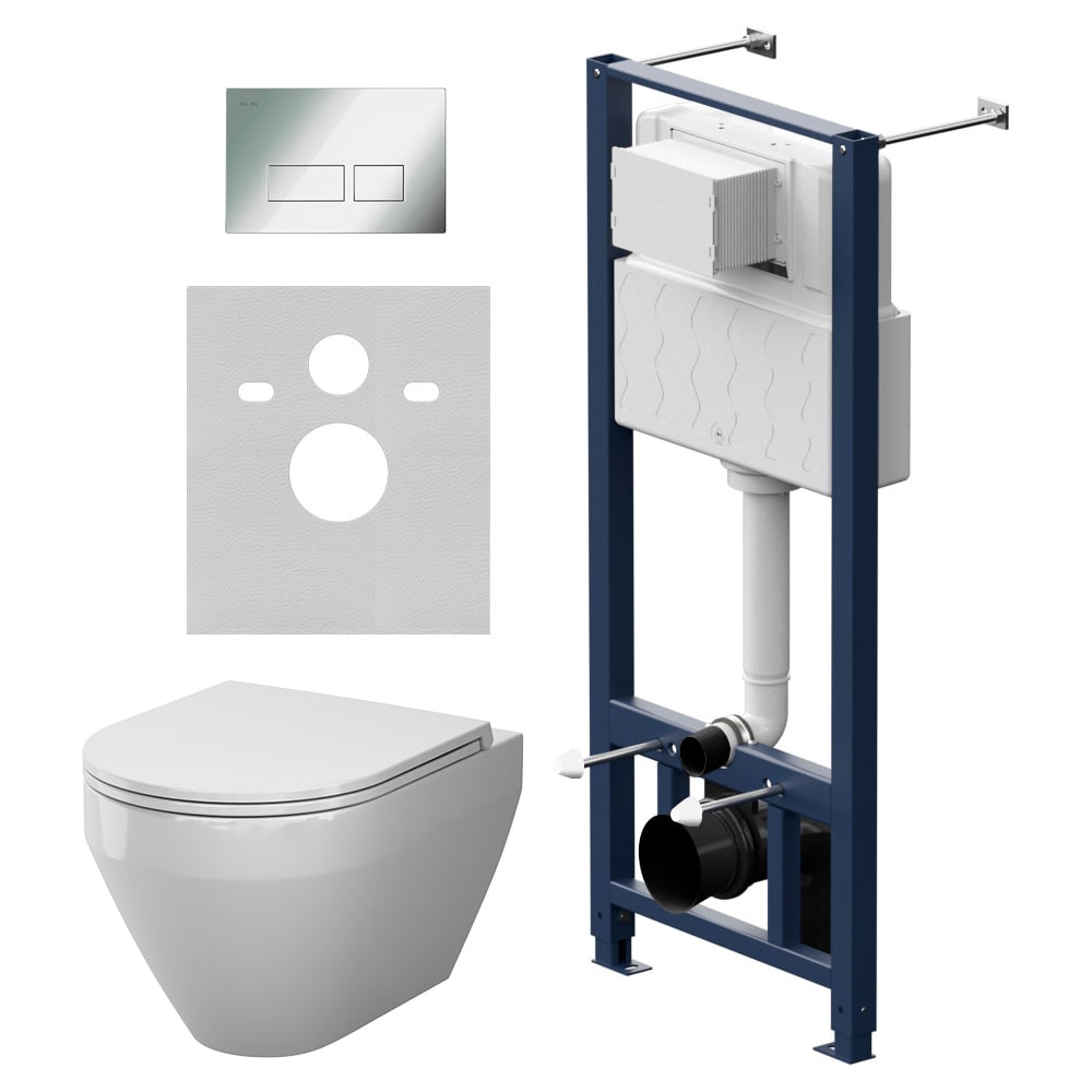 Инсталляция AM.PM с кнопкой Pro S, хром глянец, с подвесным унитазом Spirit V2.0 Aquaspin IS47051.701900