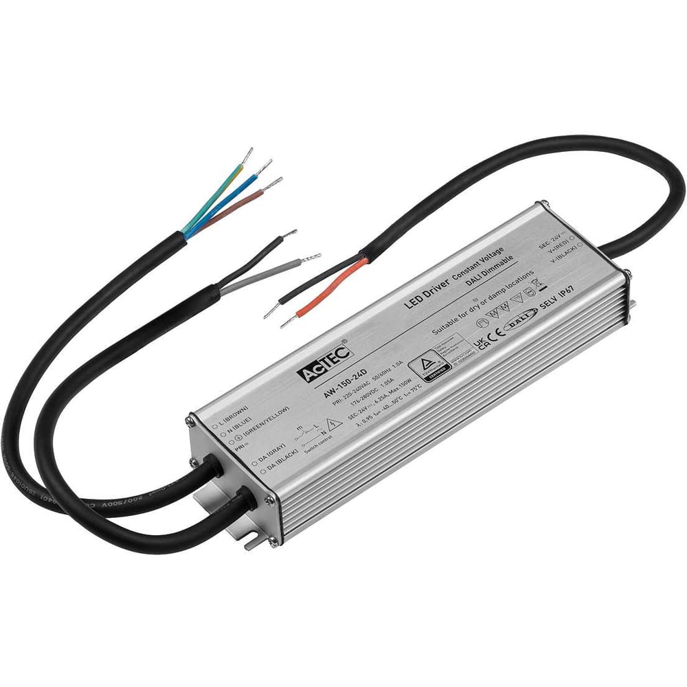 Изображение товара Блок питания AcTEC 24В, 150Вт, IP65, 0-6.25A, 210x58x32мм AW-150-24D