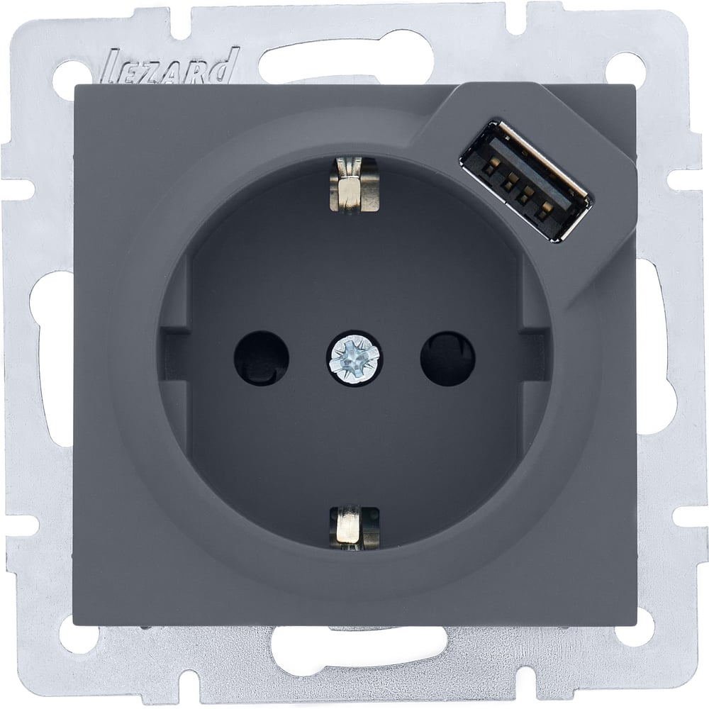 Розетка Lezard Vesna встраиваемая графит с USB-A (742-3488-181)