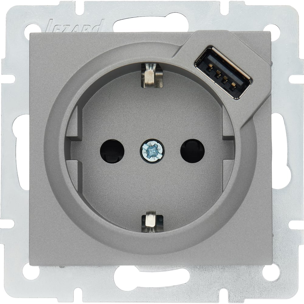 Розетка Lezard Vesna встраиваемая платина с USB-A (742-3588-181)