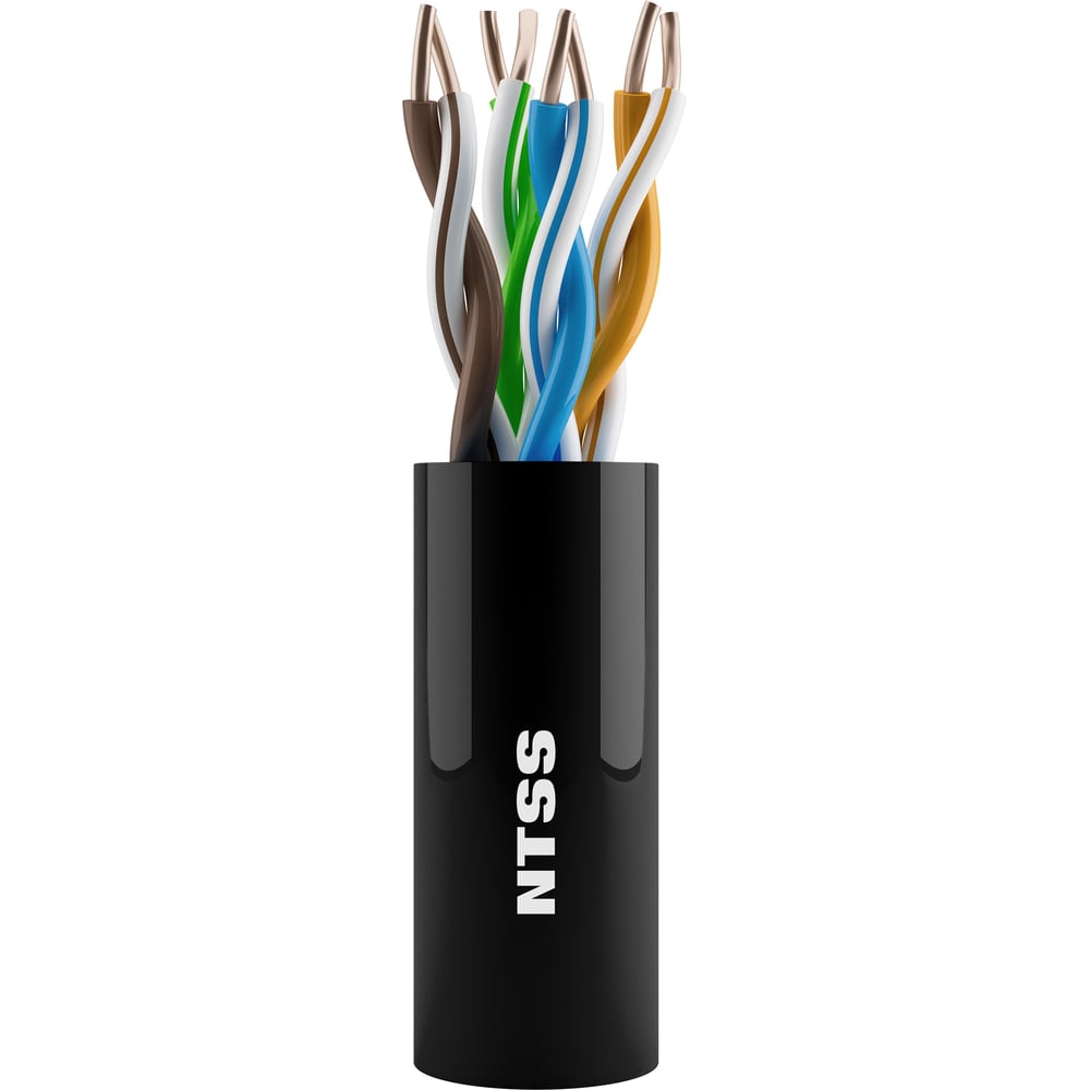 Кабель NTSS витая пара U/UTP 5e 4 пары одножильный 24AWG медь, 305 м, внешний PE черный боб NTSS-OUT-UUTP4-5e-PE-BL