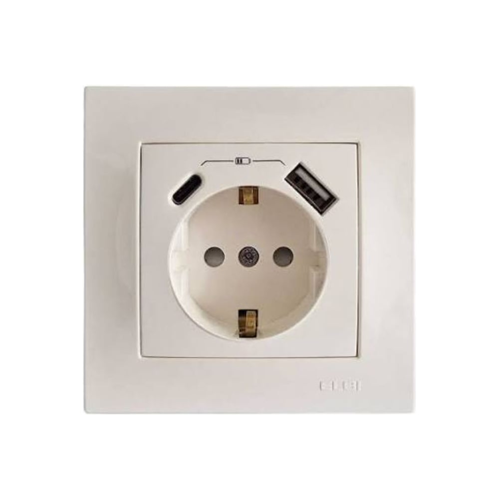 Розетка ELBI Zena Vega Слоновая Кость с заземлением зарядка (Type C+USB) 5V 2400 mA 609-012500-334