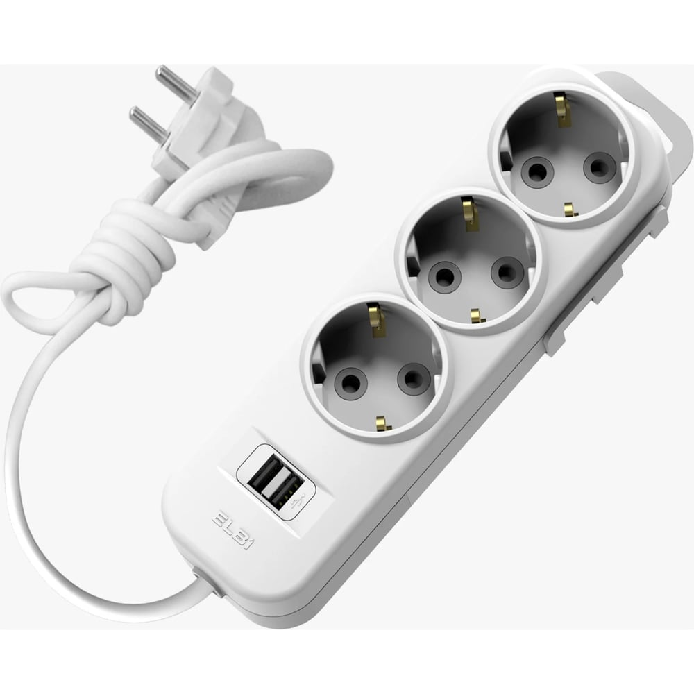 Удлинитель ELBI Myra с заземлением 3 входа с защитными шторками USB 3м (3x1,5) 527-040203-321