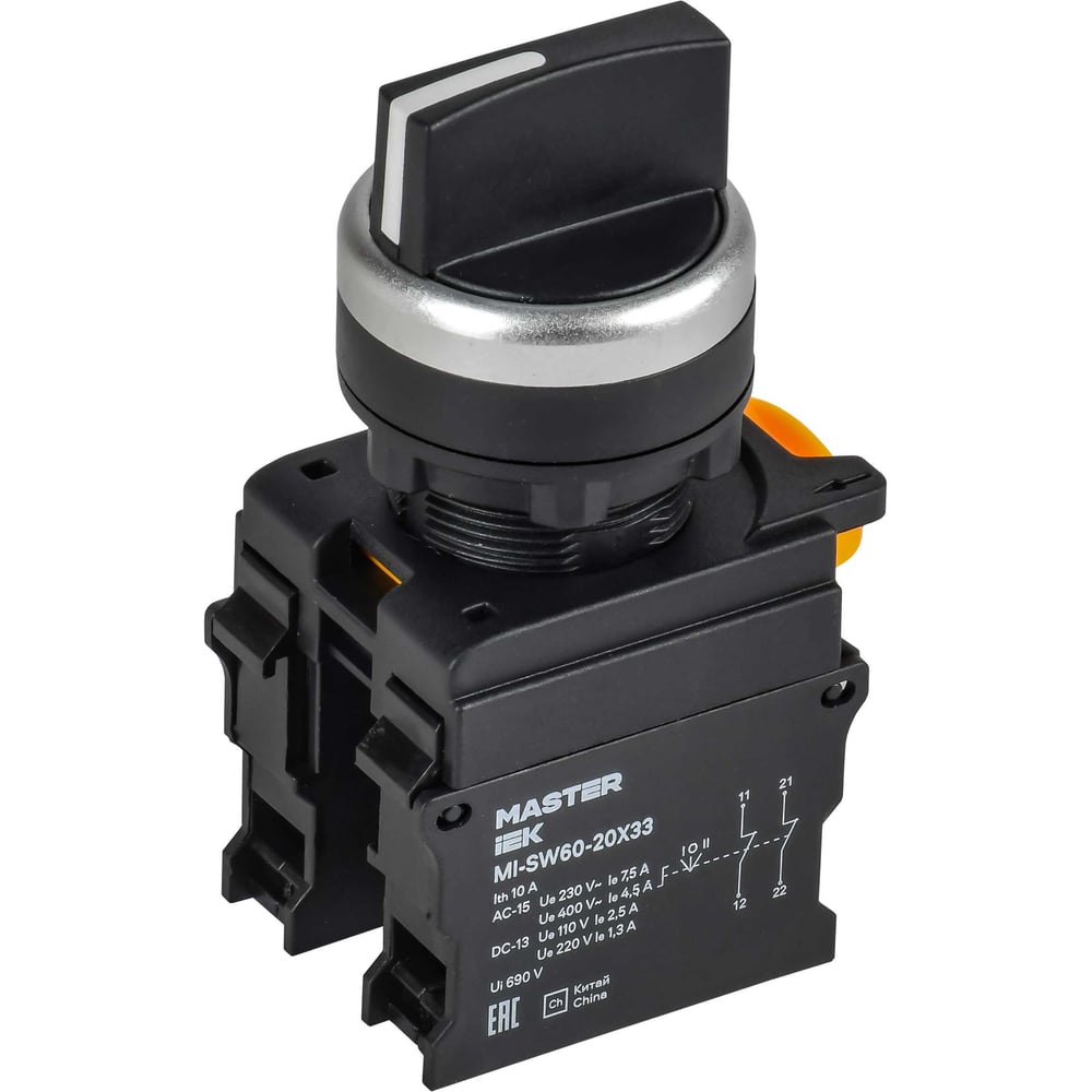 Переключатель IEK 3 положения возвратный 2NO чёрный MASTER MI-SW60-20X33-5-24-3-K02