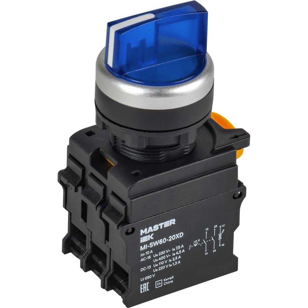 Переключатель IEK с подсветкой 3 положения 2NO синий MASTER MI-SW60-20XD-4-14-3-K07