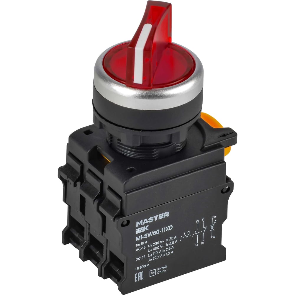 Переключатель IEK с подсветкой 2 положения 1NO+1NC красный MASTER MI-SW60-11XD-3-14-2-K04