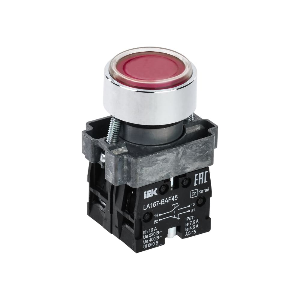 Кнопка IEK LA167-BAF45 d=22мм 1NO+1NC красная BBT20-BAF45-3-22-67-K04