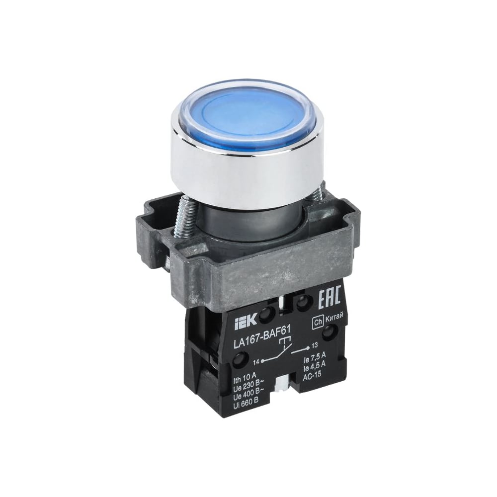Кнопка IEK LA167-BAF61 d=22мм 1NO синяя BBT20-BAF61-1-22-67-K07