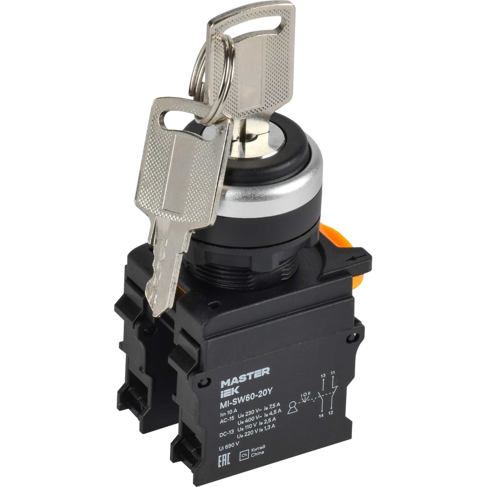 Переключатель IEK с ключом 3 положения 2NO чёрный MASTER MI-SW60-20Y-3-34-3-K02