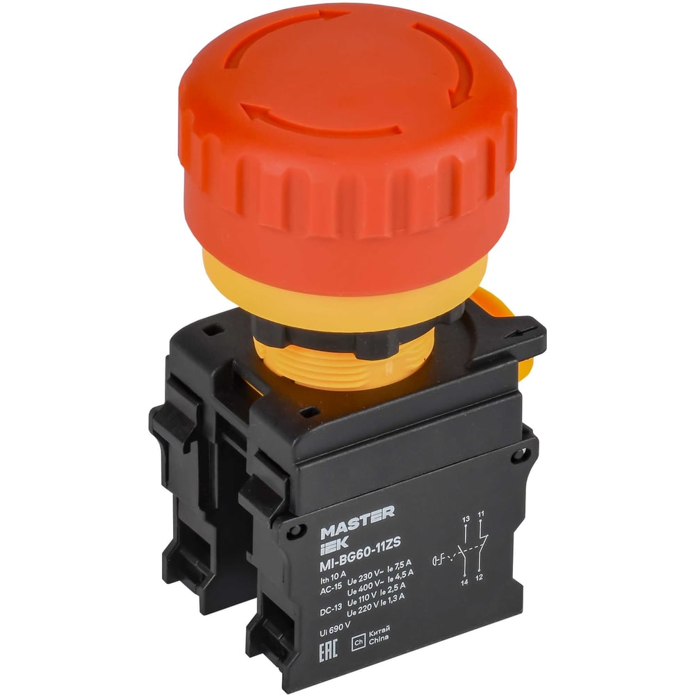 Кнопка IEK Грибок поворотная с фиксацией 1NO+1NC красная MASTER MI-BG60-11ZS-3-23-K04