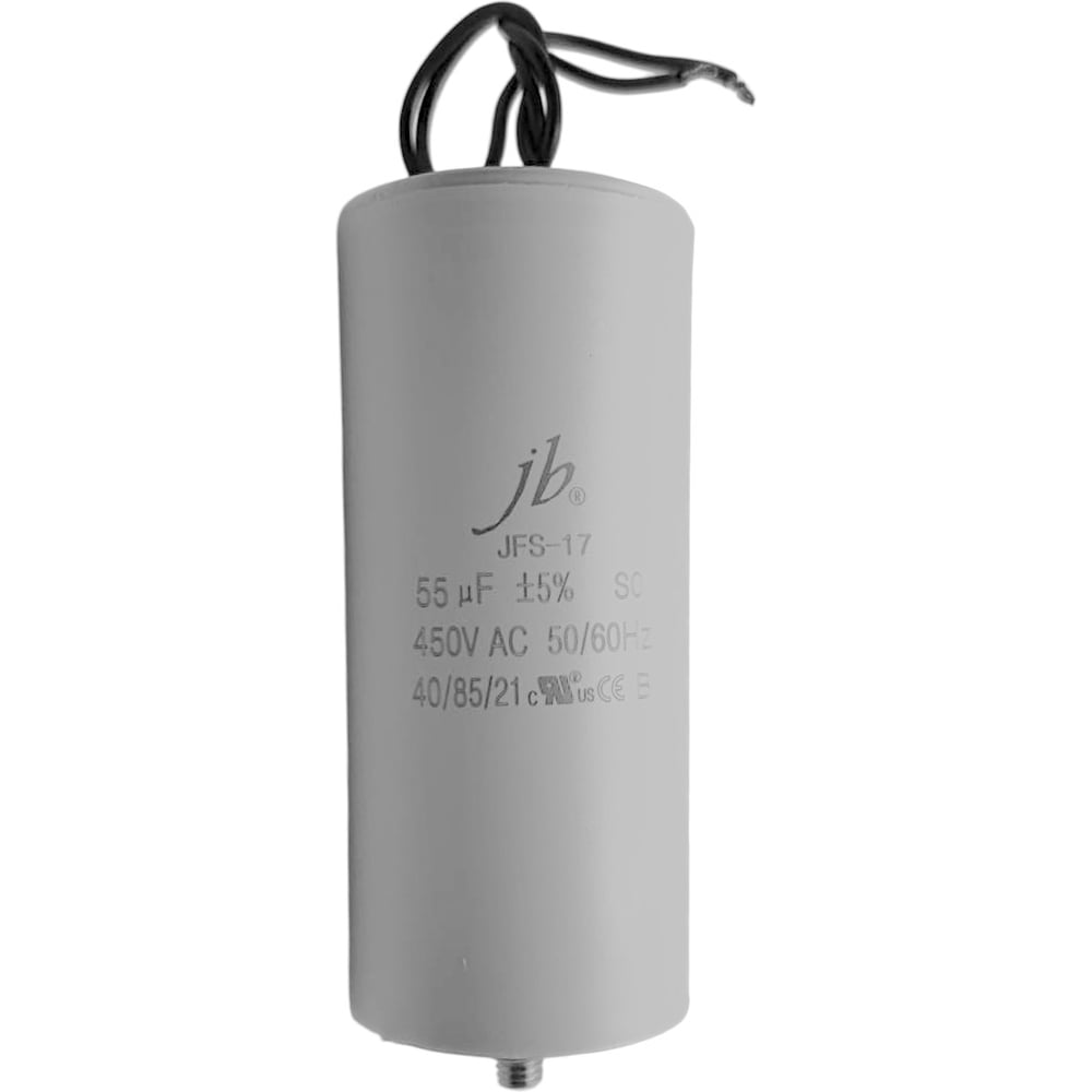 Конденсатор пусковой JB Capacitors , 55мкФ, 450В, 55х125, JFS-17 (CBB60-G) (гибкие выводы+болт) JFS17A6556J000000B-523