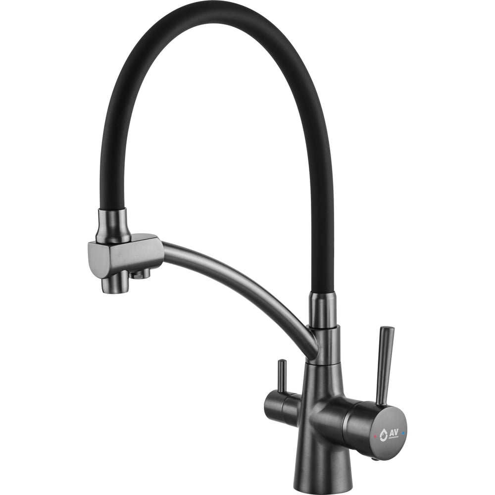 Смеситель для кухни AV Engineering LUX D35, с краном для питьевой воды, графит ЦЗ-0418381216