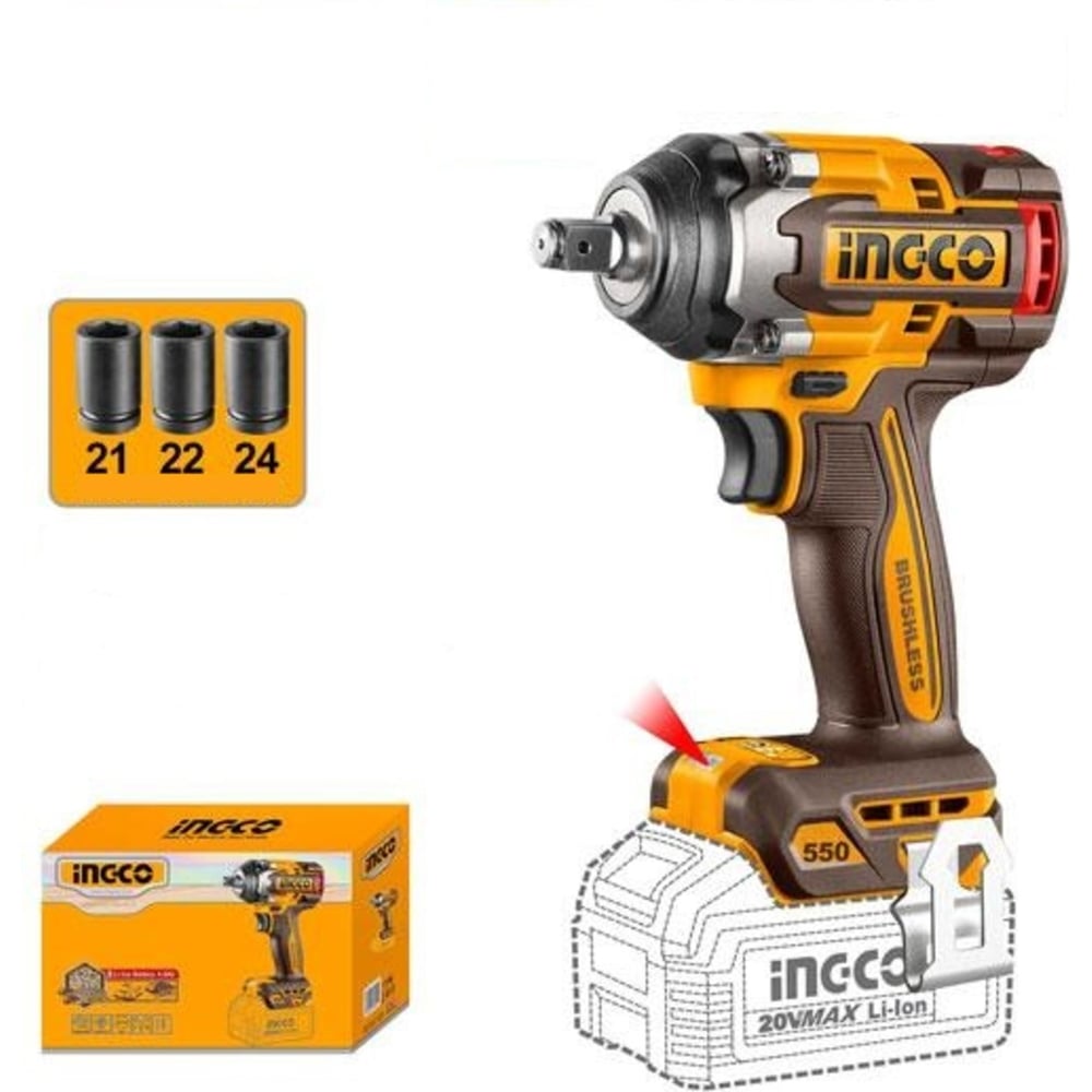 Гайковерт 550Нм, Акк, Б/щ, P20S(20В) INGCO CIWLI20551