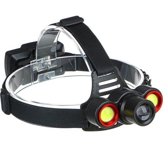 Изображение товара Фонарь ЕРМАК налобный, 1 LED + 2 COB, с фокусировкой, 2*1200мАч, 4 режима, пластик 221-023