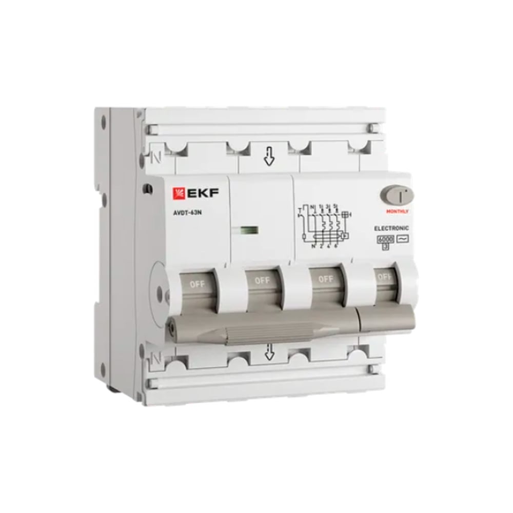 Автоматический выключатель дифференциального тока EKF АВДТ-63N 3P+N 32А характеристика C 30мА тип A электронный 6кА PROXIMA D63N46EA32C30