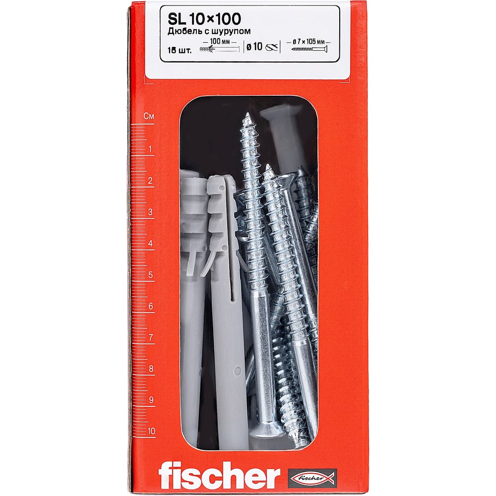 Изображение товара Дюбель Fischer SL 10x100 с шурупом 7x105 (15шт.) 12009 Изображение товара Дюбель Fischer SL 10x100 с шурупом 7x105 (15шт.) 12009
