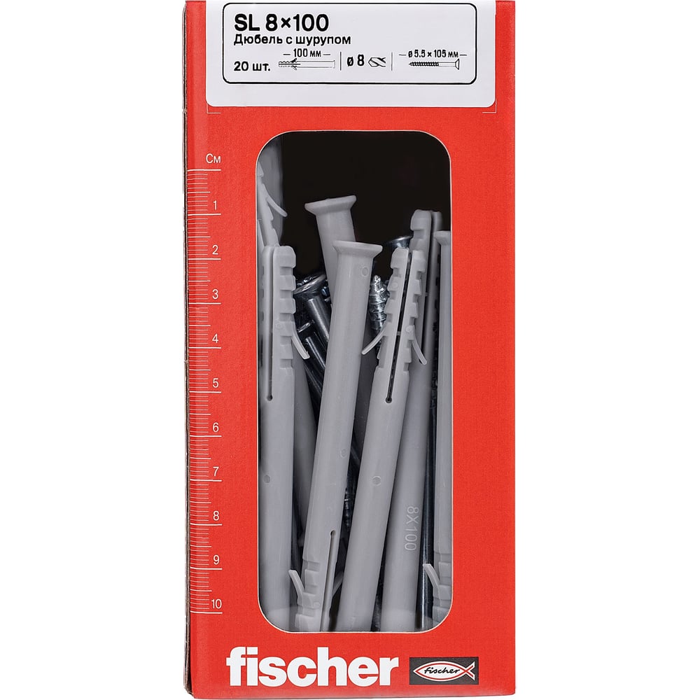 Изображение товара Дюбель Fischer SL 8x100 с шурупом 5,5x105 (20шт.) 12008 Изображение товара Дюбель Fischer SL 8x100 с шурупом 5,5x105 (20шт.) 12008