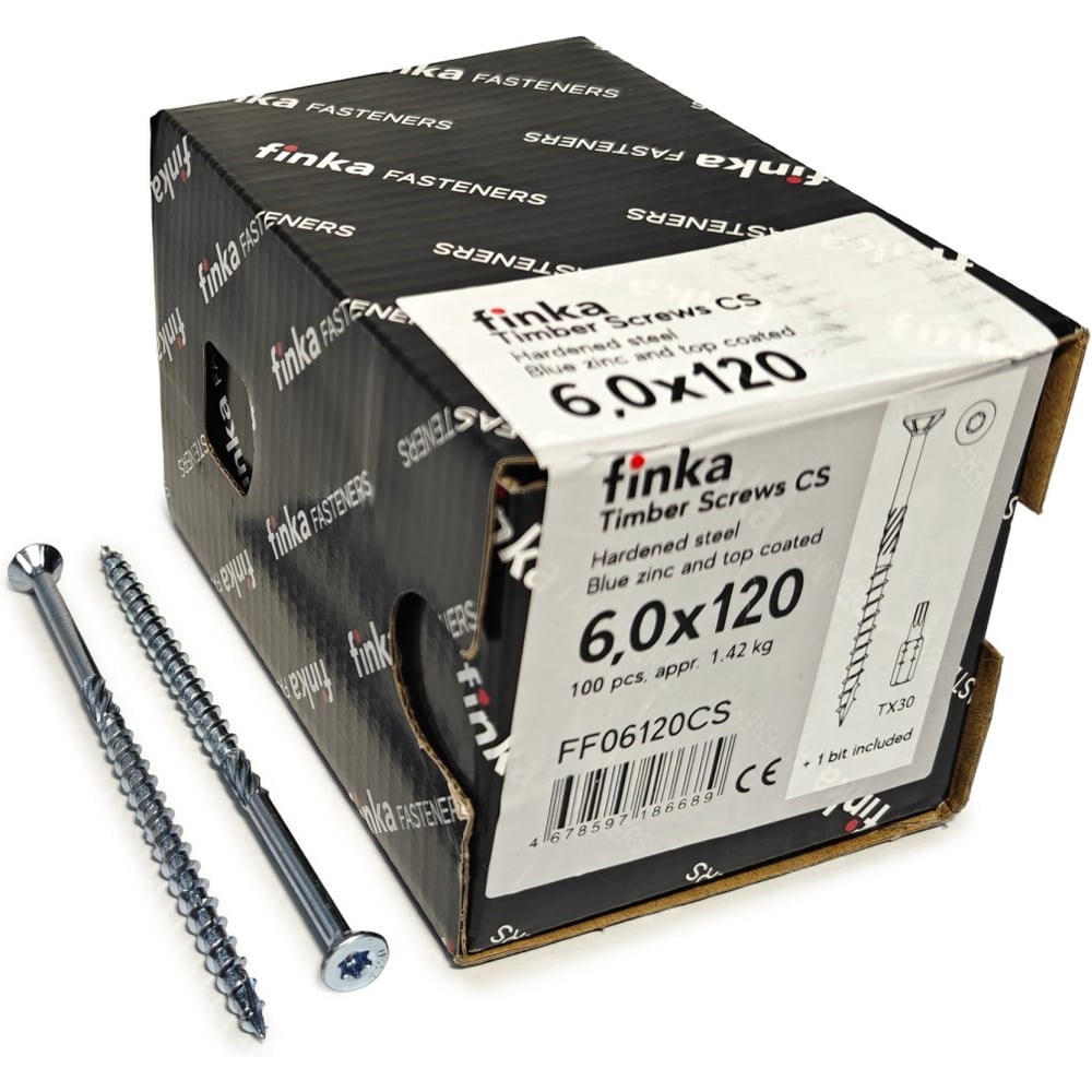 Изображение товара Шурупы конструкционные Finka Timber Screws CS 6,0x120 TX30 (Голубой цинк, потай, 100шт) FF06120CS