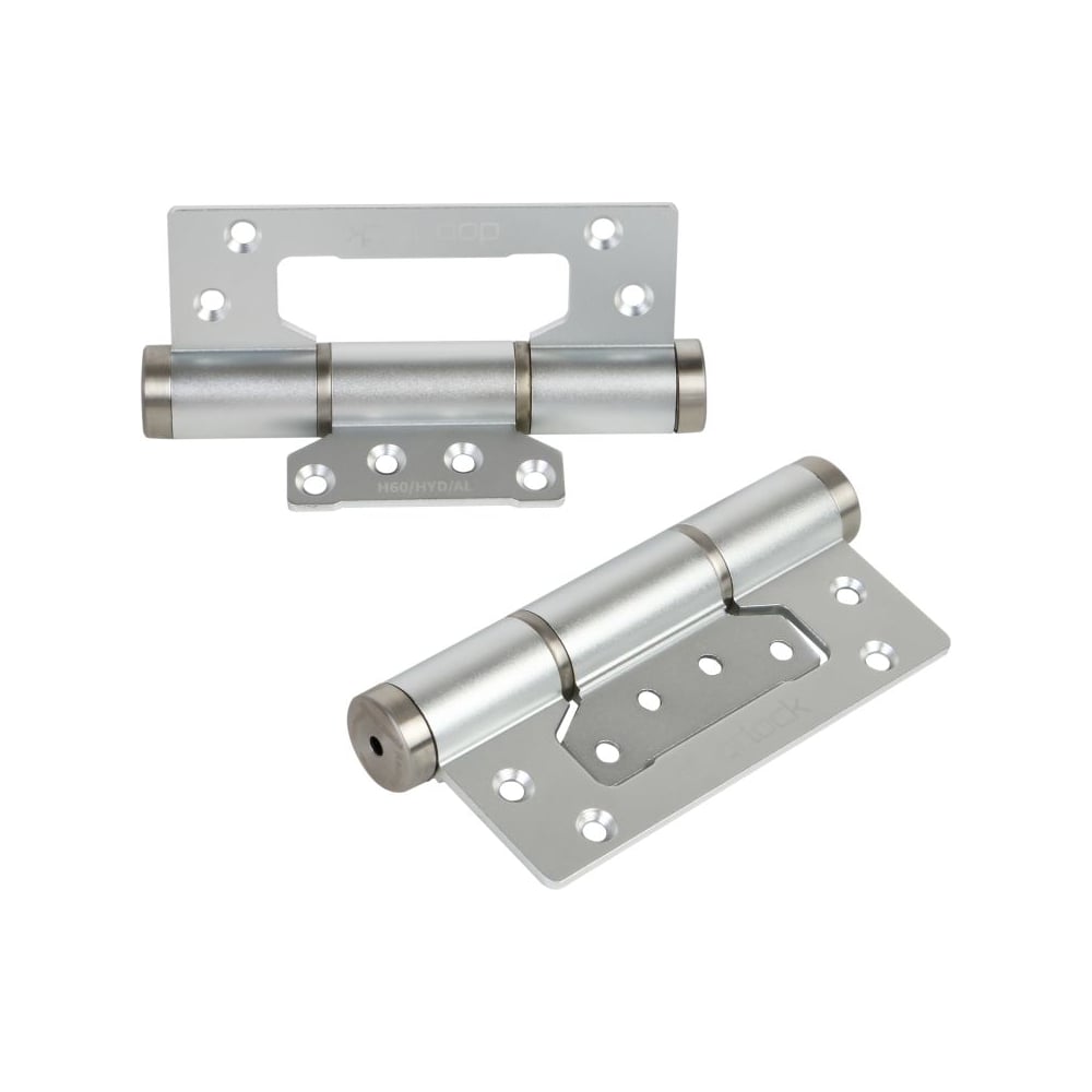 Петля карточная с доводчиком Doorlock H60/HYD/AL Silver серебристая, без врезки, комплект из 2 шт., 2 скорости закрывания, ФОП фиксация в открыт 74090