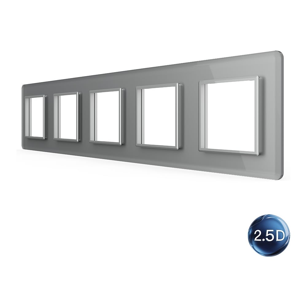 Изображение товара Рамка для розетки LIVOLO 5 постов, цвет серый, 2.5D стекло BB-C7-SR/SR/SR/SR/SR-15 2.5D