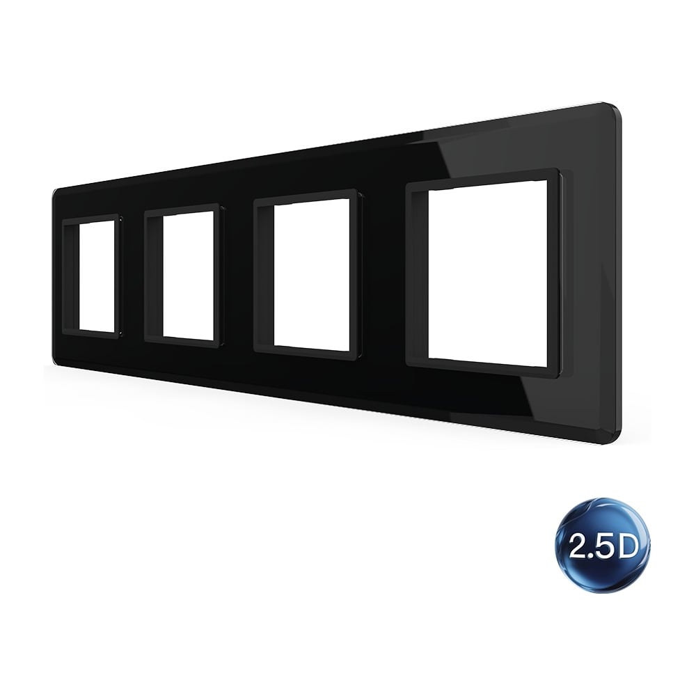 Изображение товара Рамка для розетки LIVOLO 4 поста, цвет черный, 2.5D стекло BB-C7-SR/SR/SR/SR-12 2.5D