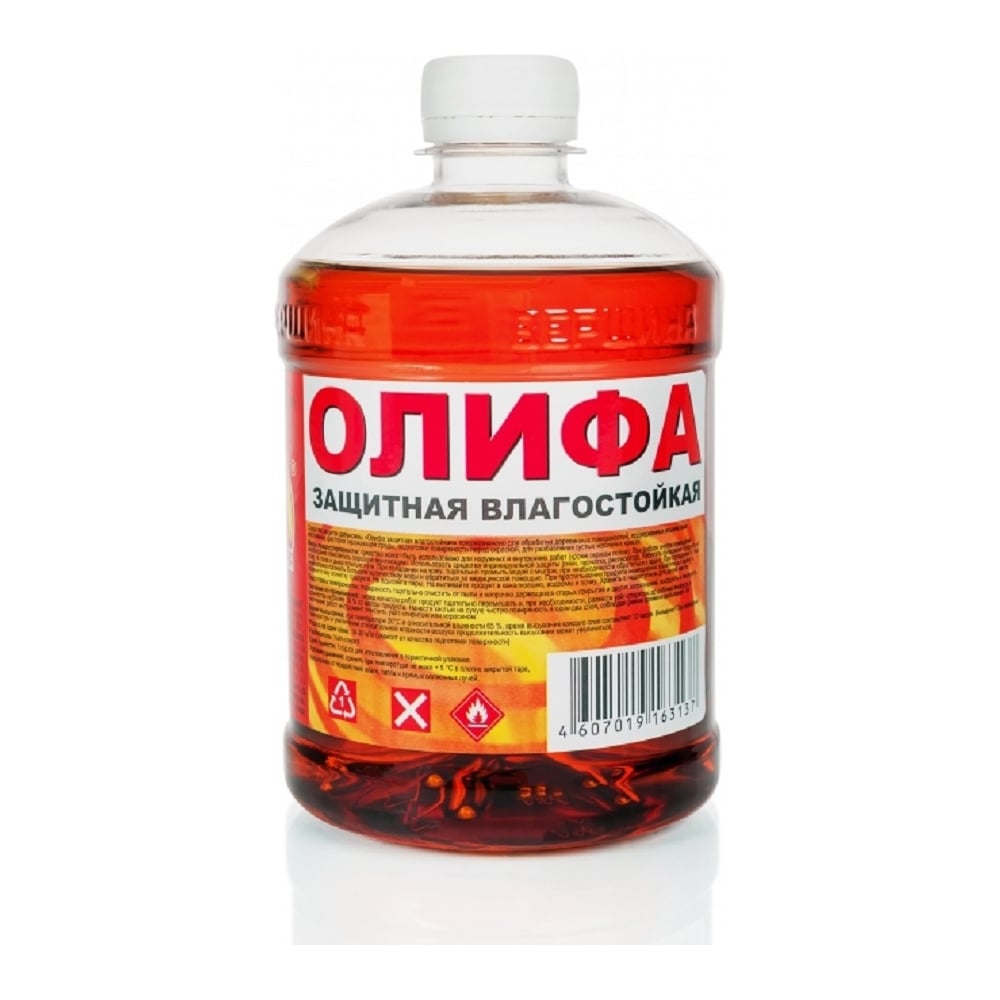 Изображение товара Олифа защитная влагостойкая Вершина 0,5 л 4607019163137 Изображение товара Олифа защитная влагостойкая Вершина 0,5 л 4607019163137