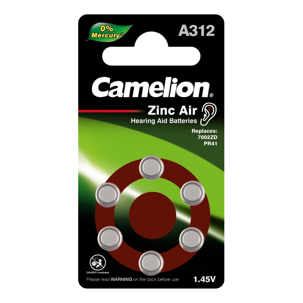 Батарейка для слуховых аппаратов CAMELION Camelion ZA312 BL-6 Mercury Free (A312-BP6(0%Hg), PR41 1.4V) 12825
