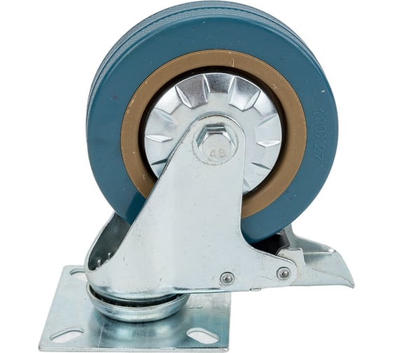 Изображение товара Колесо поворотное на площадке с тормозом 100 мм, ПВХ Левша У8-8989