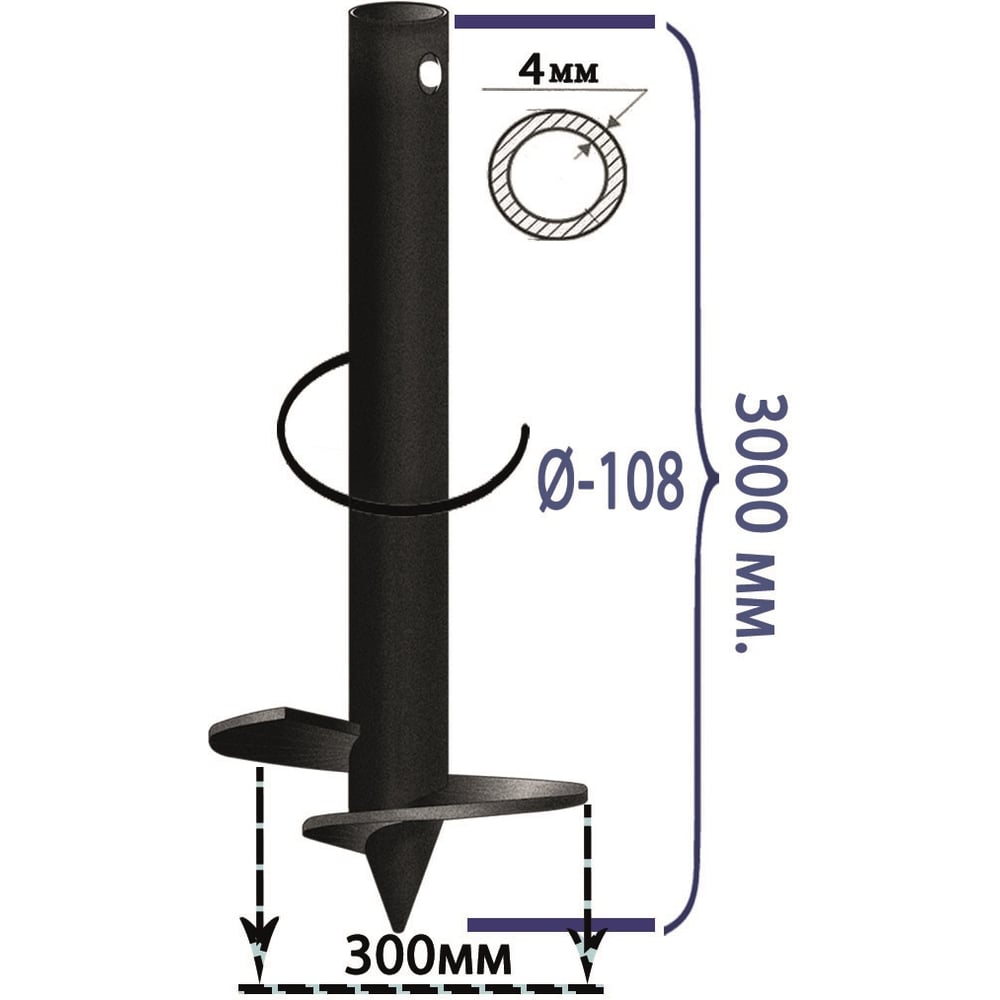 Свая ООО "Ювента" d108 Н-3000мм КЛАССИК цвет черный ЮВ-00604