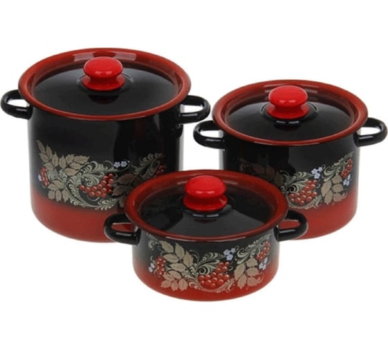 Изображение товара Набор эмалированной посуды Сибирские товары Рябинка красчер 3 предмета 16 ТБ3953