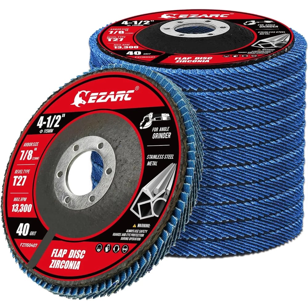 Шлифовальный лепестковый круг Ezarc 4,5 (115 мм), цирконий 40 Grit, тип T27, 10 шт для УШМ 80FD4060
