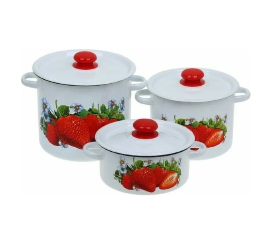 Изображение товара Набор эмалированной посуды Сибирские товары Клубника садовая 3 предмета 16 ТБ2589