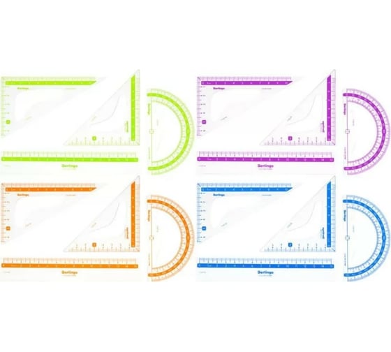 Изображение товара Чертежный малый набор BERLINGO Color треугольник 2 шт., линейка 15 см., транспортир, прозрачный RS_30104