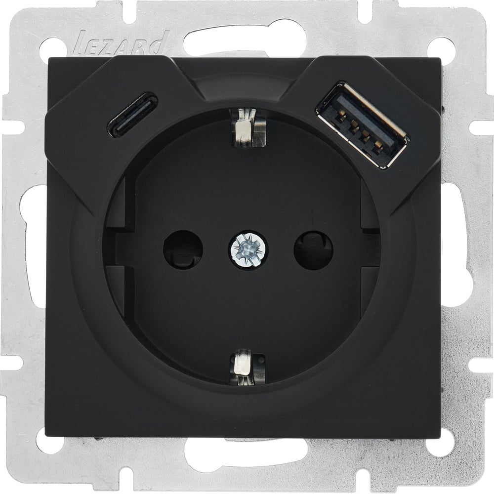 Розетка Lezard Vesna встраиваемая черный бархат с USB-A/ Type-C (742-4288-181TC)