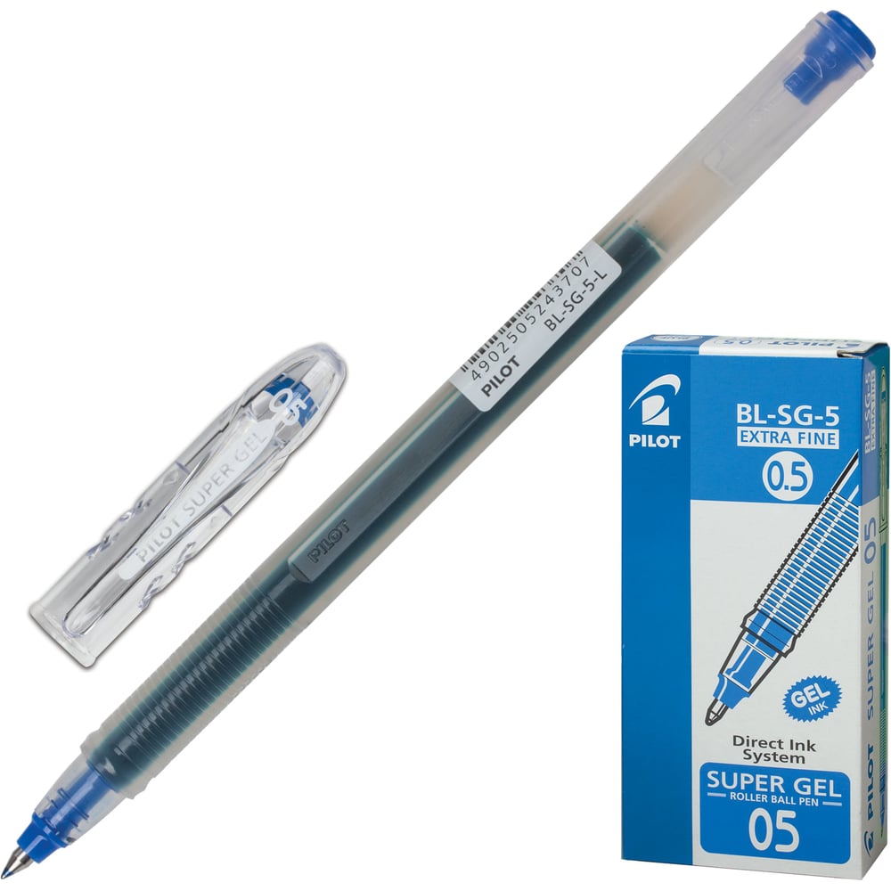 Ручка гелевая PILOT Super Gel синяя, 12 шт., узел 0.5 мм, линия 0.3 мм BL-SG-5 141842