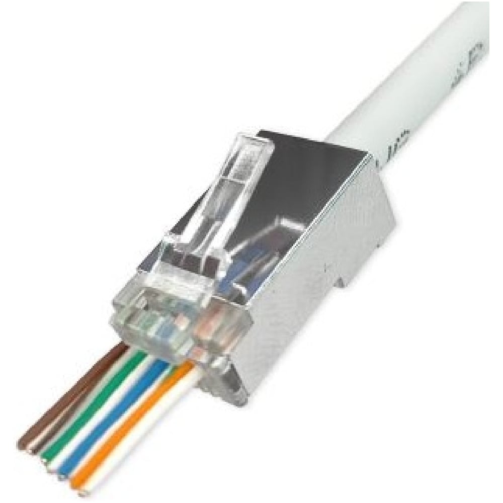 Изображение товара Коннектор Filum FL-PG-SH6-FC Cat 6, STP, RJ45(8p8c), сквозные отверстия, 50мкд, универсальный, для одножильного и многожильного кабеля, 100 шт, 00-01293271