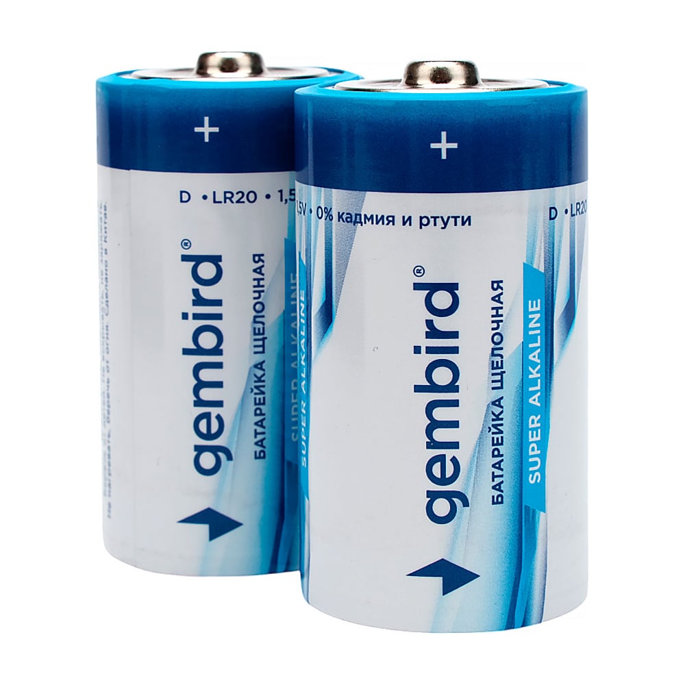 Батарейки щелочные/алкалиновые Gembird тип D(LR20), 2шт, пленка GB-LR20-2F