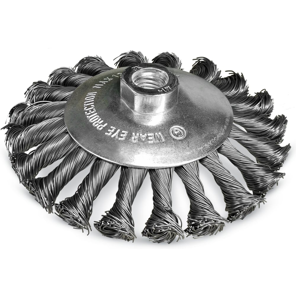Щетка конусная ПрофТим для УШМ D125x16, посадка М14, стальная крученая 0.5мм XA-125-M14-ST-05