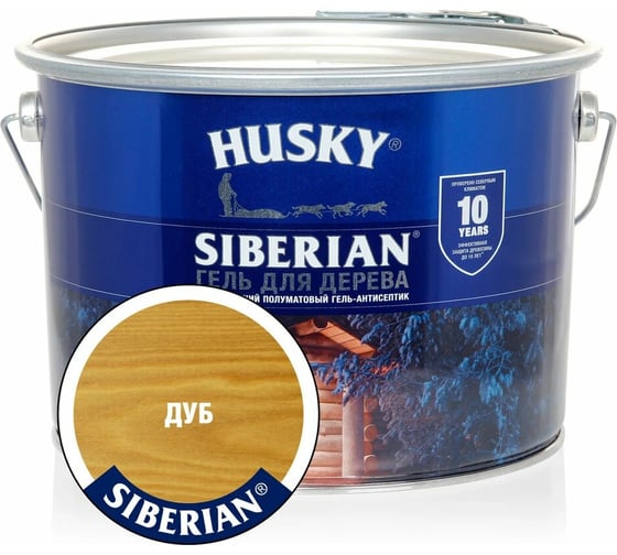 Изображение товара Гель-антисептик для дерева HUSKY SIBERIAN полуматовый дуб 9 л 25299